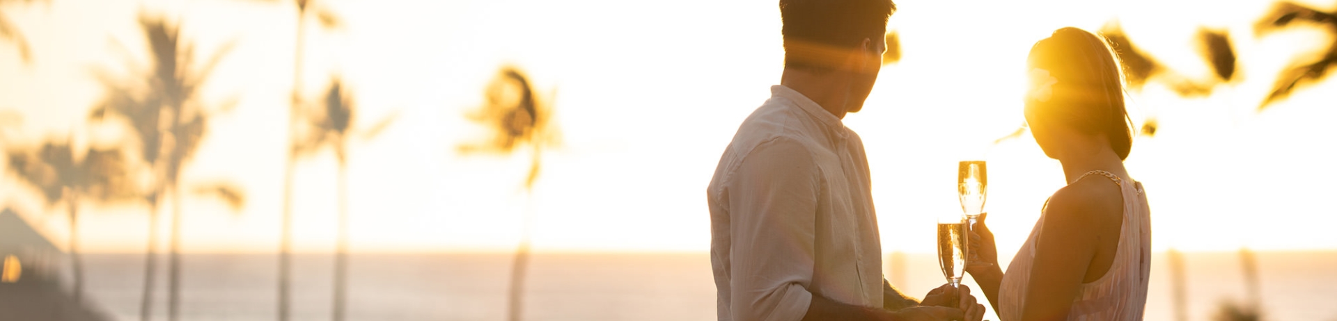 a couple making a toast during sunset