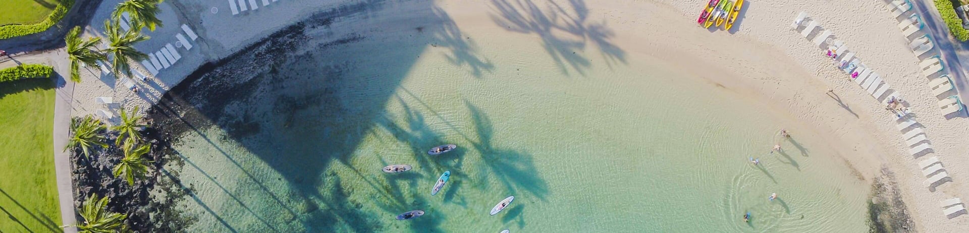 aerial of the beach with people kayaking