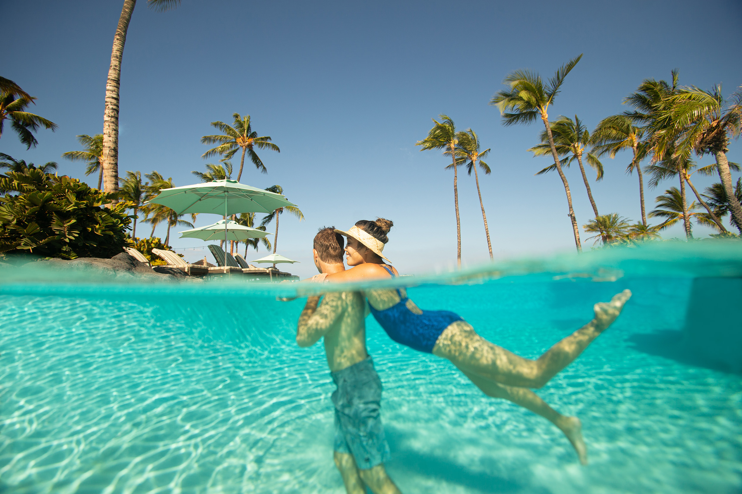 a couple swimming