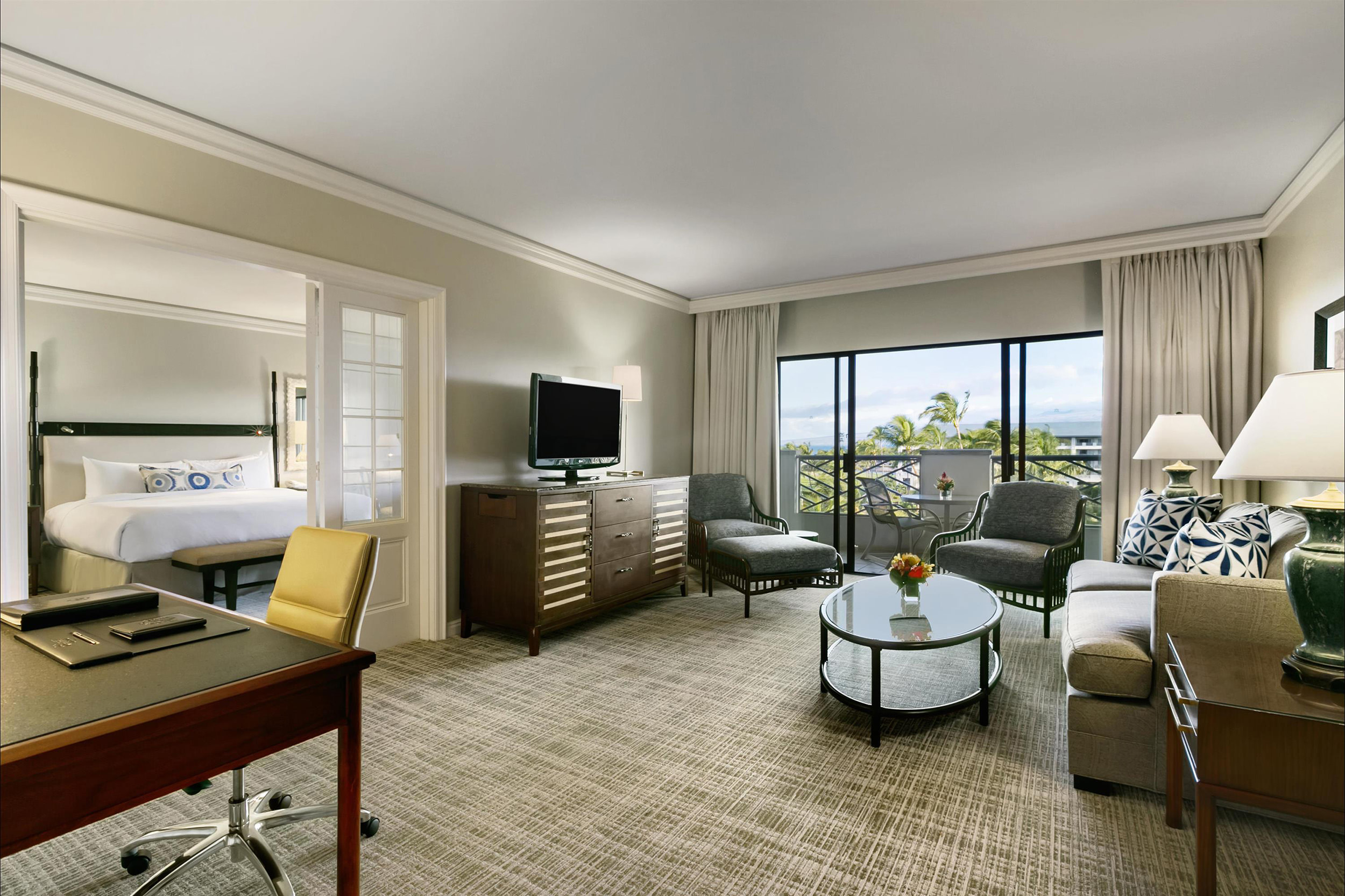 living room with work area