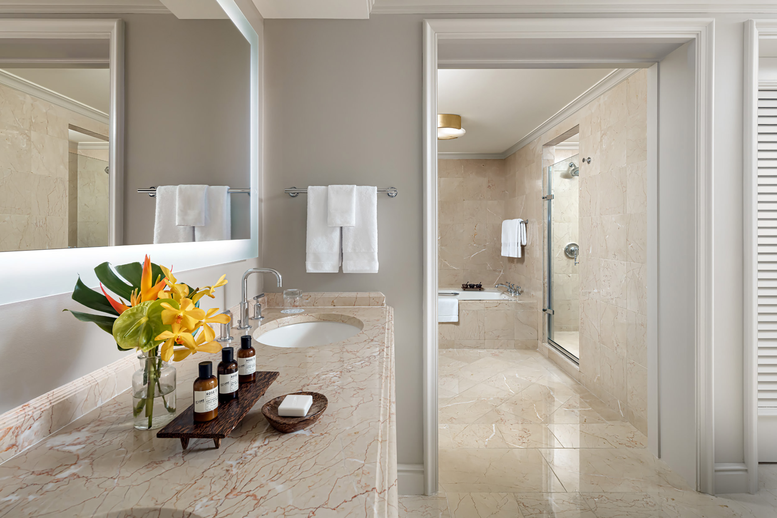 bathroom with bathroom amenities on the counter