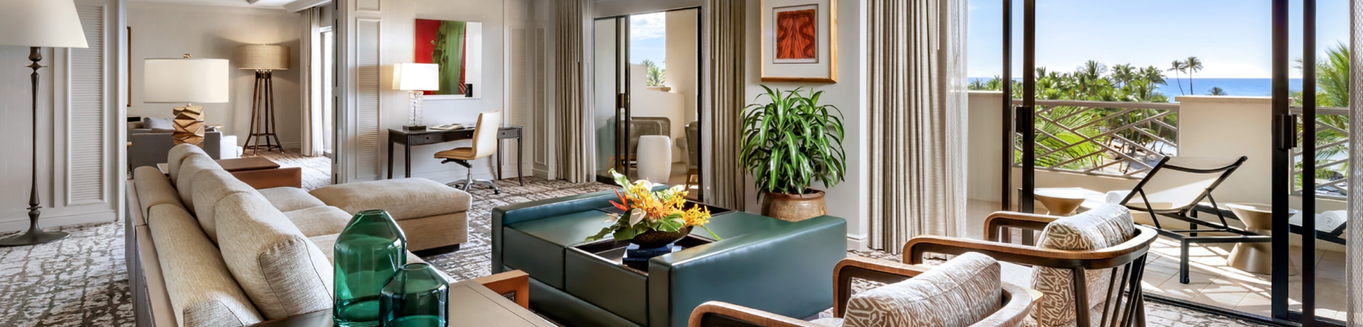 sitting area with hints of blue and grey