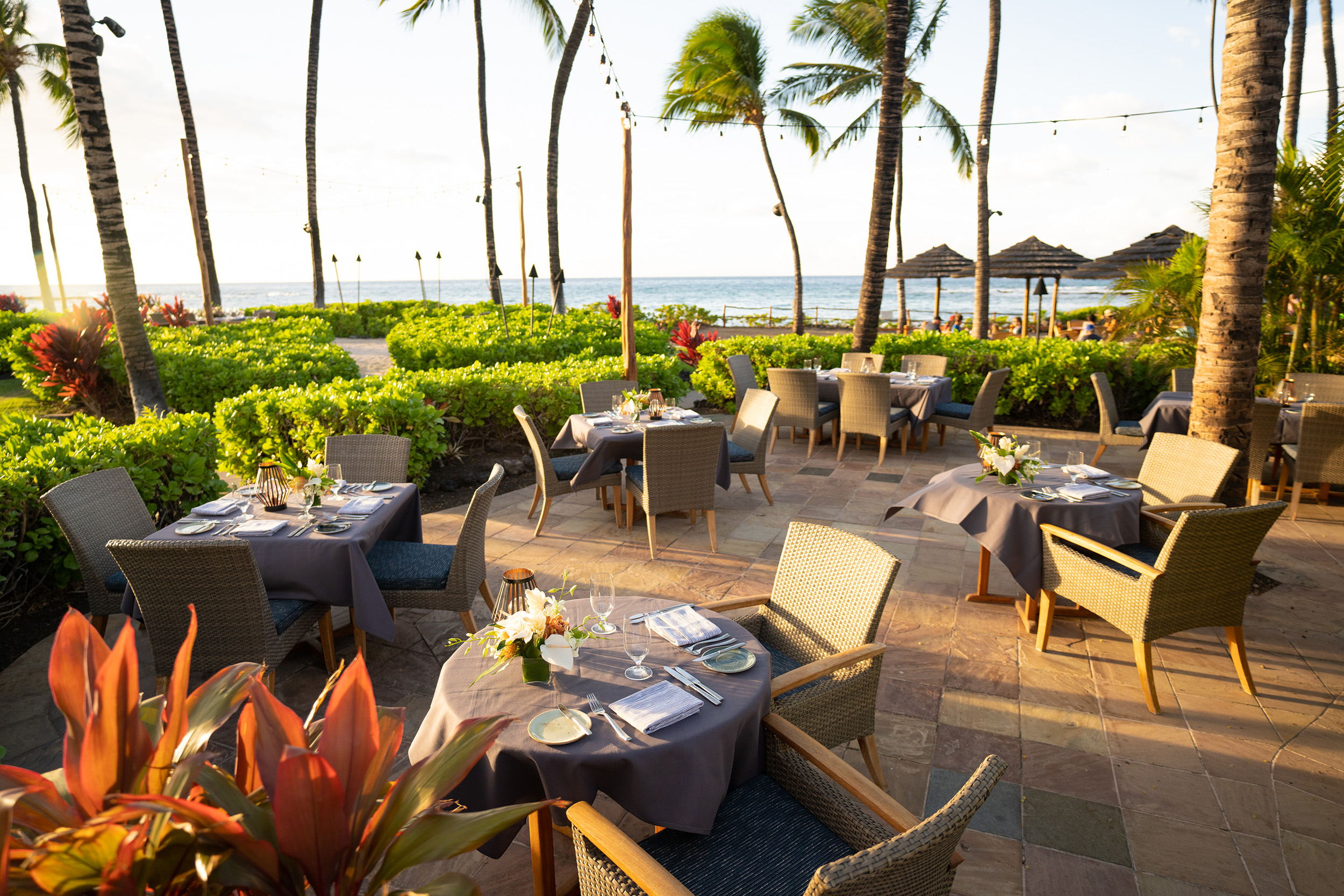 outdoor patio with small dining tables