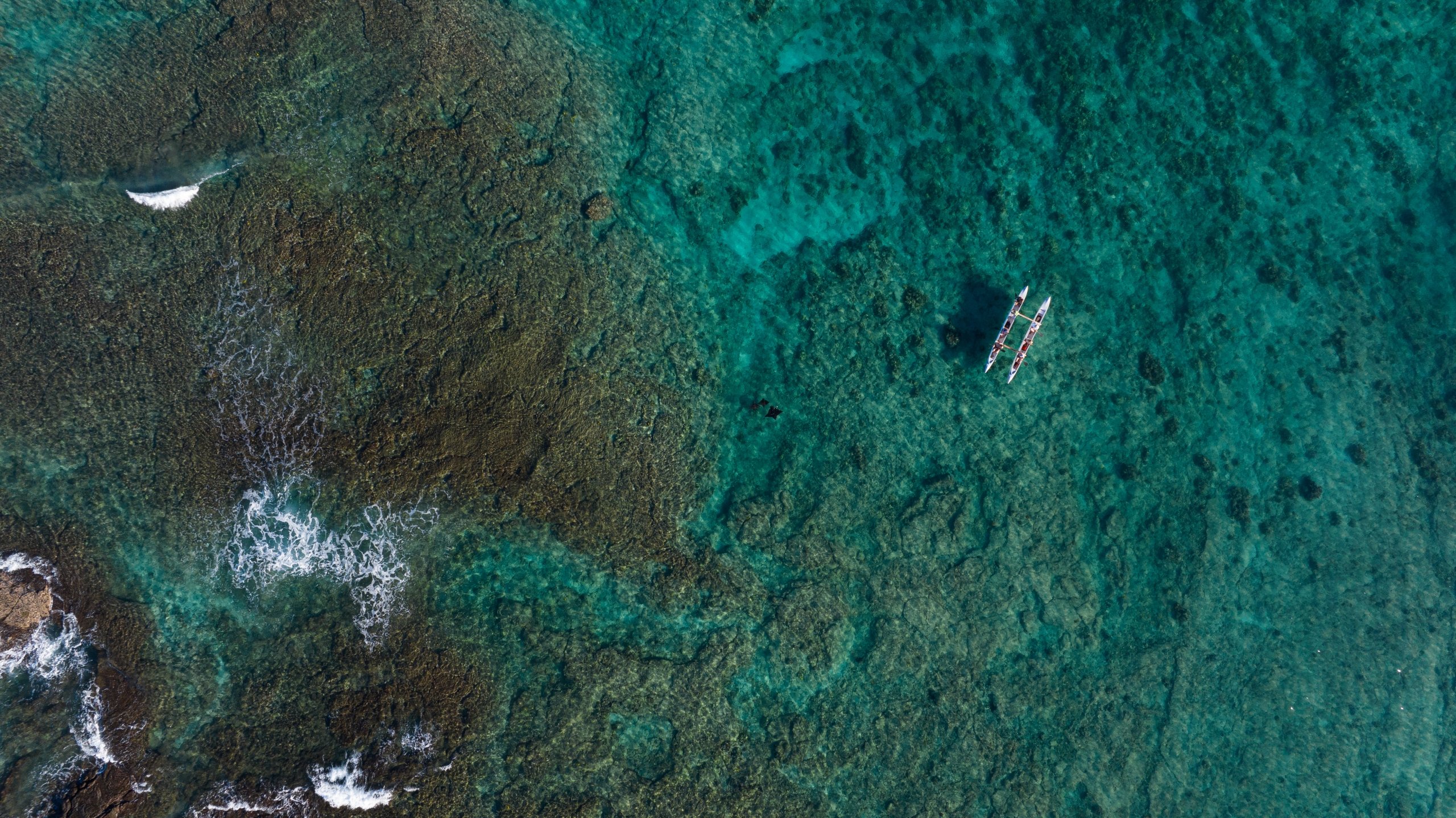 aerial view of canoe in ocean