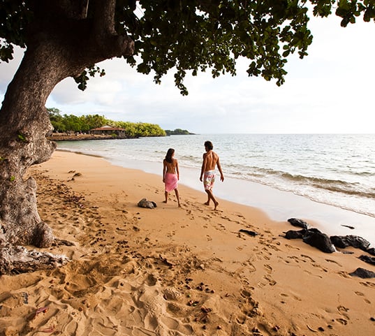 two men walking on the sand