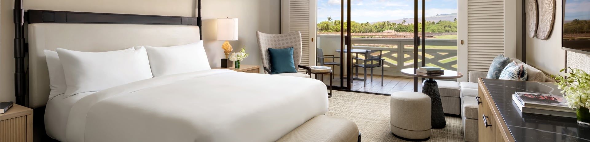 Hotel guest room with king bed